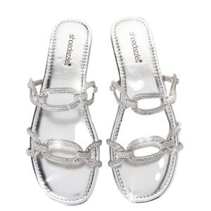 Silver bling embellished link chain  slip on sandals size 10